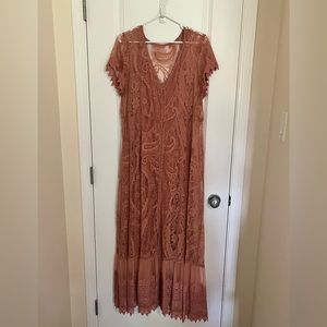 Torrid Dusty Coral Lace Front Maxi Dress Size 1